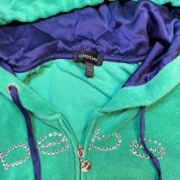 Rare vintage Y2K early 2000s BeBe green sporty embellished bling hoodie - Picture 7 of 8